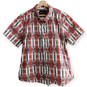 Wildfang Woman's Essential Short Sleeve Button Up Red Gray White Geometric XL